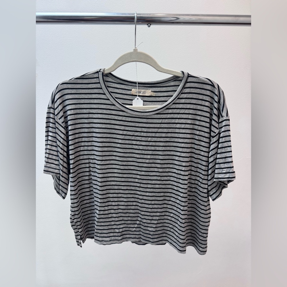 The Hanger Black and Gray Striped Short Sleeve Tee